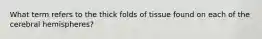 What term refers to the thick folds of tissue found on each of the cerebral hemispheres?
