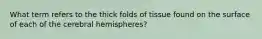 What term refers to the thick folds of tissue found on the surface of each of the cerebral hemispheres?