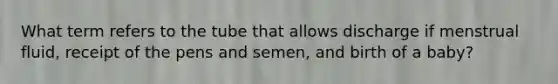 What term refers to the tube that allows discharge if menstrual fluid, receipt of the pens and semen, and birth of a baby?