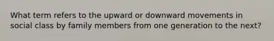 What term refers to the upward or downward movements in social class by family members from one generation to the next?