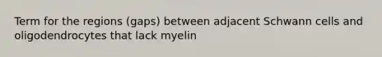 Term for the regions (gaps) between adjacent Schwann cells and oligodendrocytes that lack myelin