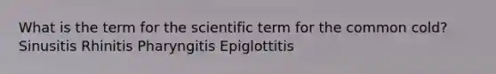 What is the term for the scientific term for the common cold? Sinusitis Rhinitis Pharyngitis Epiglottitis