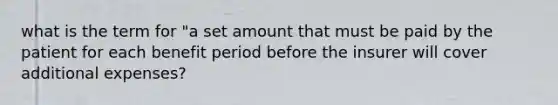 what is the term for "a set amount that must be paid by the patient for each benefit period before the insurer will cover additional expenses?