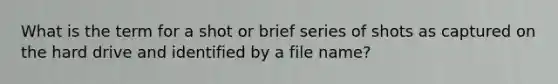 What is the term for a shot or brief series of shots as captured on the hard drive and identified by a file name?