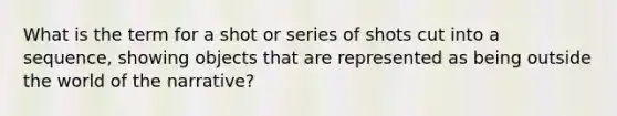 What is the term for a shot or series of shots cut into a sequence, showing objects that are represented as being outside the world of the narrative?