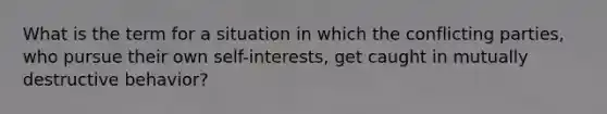 What is the term for a situation in which the conflicting parties, who pursue their own self-interests, get caught in mutually destructive behavior?