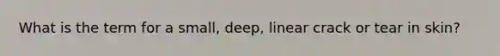 What is the term for a small, deep, linear crack or tear in skin?