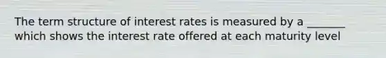 The term structure of interest rates is measured by a _______ which shows the interest rate offered at each maturity level