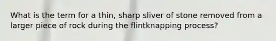 What is the term for a thin, sharp sliver of stone removed from a larger piece of rock during the flintknapping process?