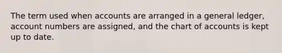 The term used when accounts are arranged in a general ledger, account numbers are assigned, and the chart of accounts is kept up to date.