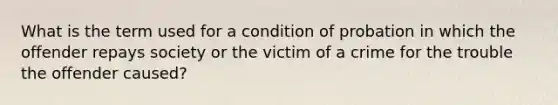 What is the term used for a condition of probation in which the offender repays society or the victim of a crime for the trouble the offender caused?