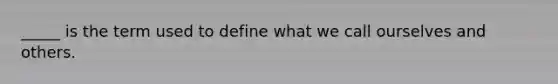 _____ is the term used to define what we call ourselves and others.