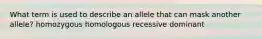 What term is used to describe an allele that can mask another allele? homozygous homologous recessive dominant