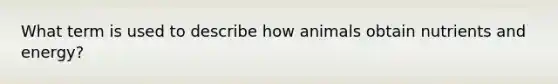 What term is used to describe how animals obtain nutrients and energy?