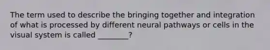 The term used to describe the bringing together and integration of what is processed by different neural pathways or cells in the visual system is called ________?