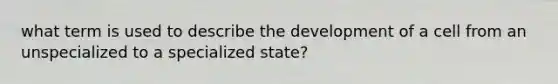 what term is used to describe the development of a cell from an unspecialized to a specialized state?