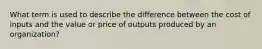 What term is used to describe the difference between the cost of inputs and the value or price of outputs produced by an organization?