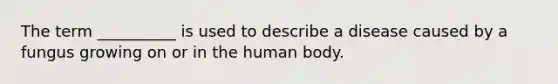 The term __________ is used to describe a disease caused by a fungus growing on or in the human body.