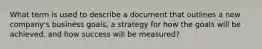 What term is used to describe a document that outlines a new company's business goals, a strategy for how the goals will be achieved, and how success will be measured?