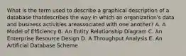 What is the term used to describe a graphical description of a database thatdescribes the way in which an organization's data and business activities areassociated with one another? A. A Model of Efficiency B. An Entity Relationship Diagram C. An Enterprise Resource Design D. A Throughput Analysis E. An Artificial Database Scheme