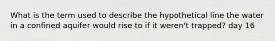 What is the term used to describe the hypothetical line the water in a confined aquifer would rise to if it weren't trapped? day 16