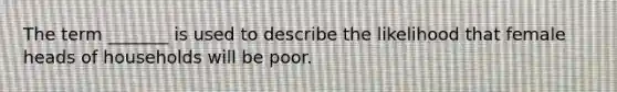 The term _______ is used to describe the likelihood that female heads of households will be poor.