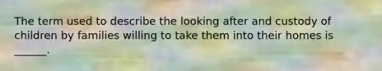 The term used to describe the looking after and custody of children by families willing to take them into their homes is ______.