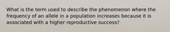 What is the term used to describe the phenomenon where the frequency of an allele in a population increases because it is associated with a higher reproductive success?