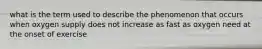 what is the term used to describe the phenomenon that occurs when oxygen supply does not increase as fast as oxygen need at the onset of exercise