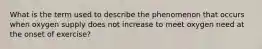What is the term used to describe the phenomenon that occurs when oxygen supply does not increase to meet oxygen need at the onset of exercise?