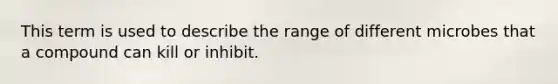 This term is used to describe the range of different microbes that a compound can kill or inhibit.