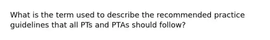 What is the term used to describe the recommended practice guidelines that all PTs and PTAs should follow?