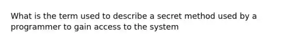 What is the term used to describe a secret method used by a programmer to gain access to the system