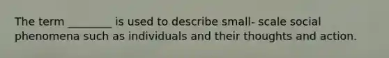 The term ________ is used to describe small- scale social phenomena such as individuals and their thoughts and action.