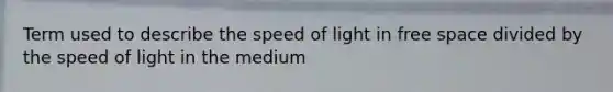 Term used to describe the speed of light in free space divided by the speed of light in the medium