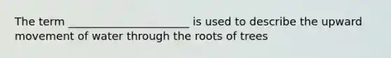 The term ______________________ is used to describe the upward movement of water through the roots of trees