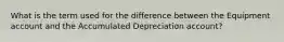 What is the term used for the difference between the Equipment account and the Accumulated Depreciation account?