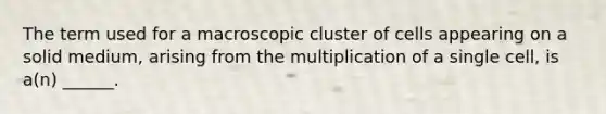 The term used for a macroscopic cluster of cells appearing on a solid medium, arising from the multiplication of a single cell, is a(n) ______.