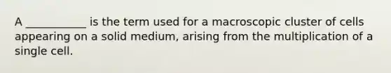 A ___________ is the term used for a macroscopic cluster of cells appearing on a solid medium, arising from the multiplication of a single cell.