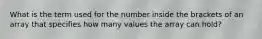 What is the term used for the number inside the brackets of an array that specifies how many values the array can hold?