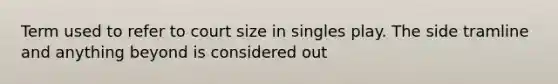 Term used to refer to court size in singles play. The side tramline and anything beyond is considered out