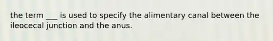 the term ___ is used to specify the alimentary canal between the ileocecal junction and the anus.