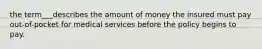 the term___describes the amount of money the insured must pay out-of-pocket for medical services before the policy begins to pay.