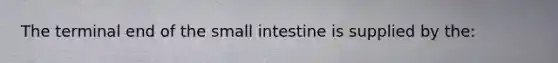 The terminal end of <a href='https://www.questionai.com/knowledge/kt623fh5xn-the-small-intestine' class='anchor-knowledge'>the small intestine</a> is supplied by the: