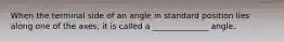 When the terminal side of an angle in standard position lies along one of the axes, it is called a ______________ angle.