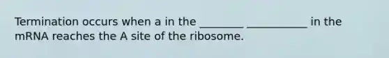 Termination occurs when a in the ________ ___________ in the mRNA reaches the A site of the ribosome.