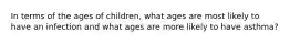 In terms of the ages of children, what ages are most likely to have an infection and what ages are more likely to have asthma?