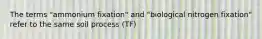 The terms "ammonium fixation" and "biological nitrogen fixation" refer to the same soil process (TF)