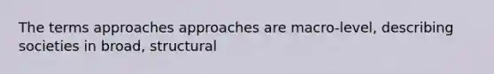 The terms approaches approaches are macro-level, describing societies in broad, structural