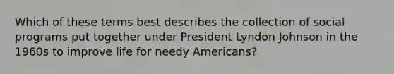 Which of these terms best describes the collection of social programs put together under President Lyndon Johnson in the 1960s to improve life for needy Americans?